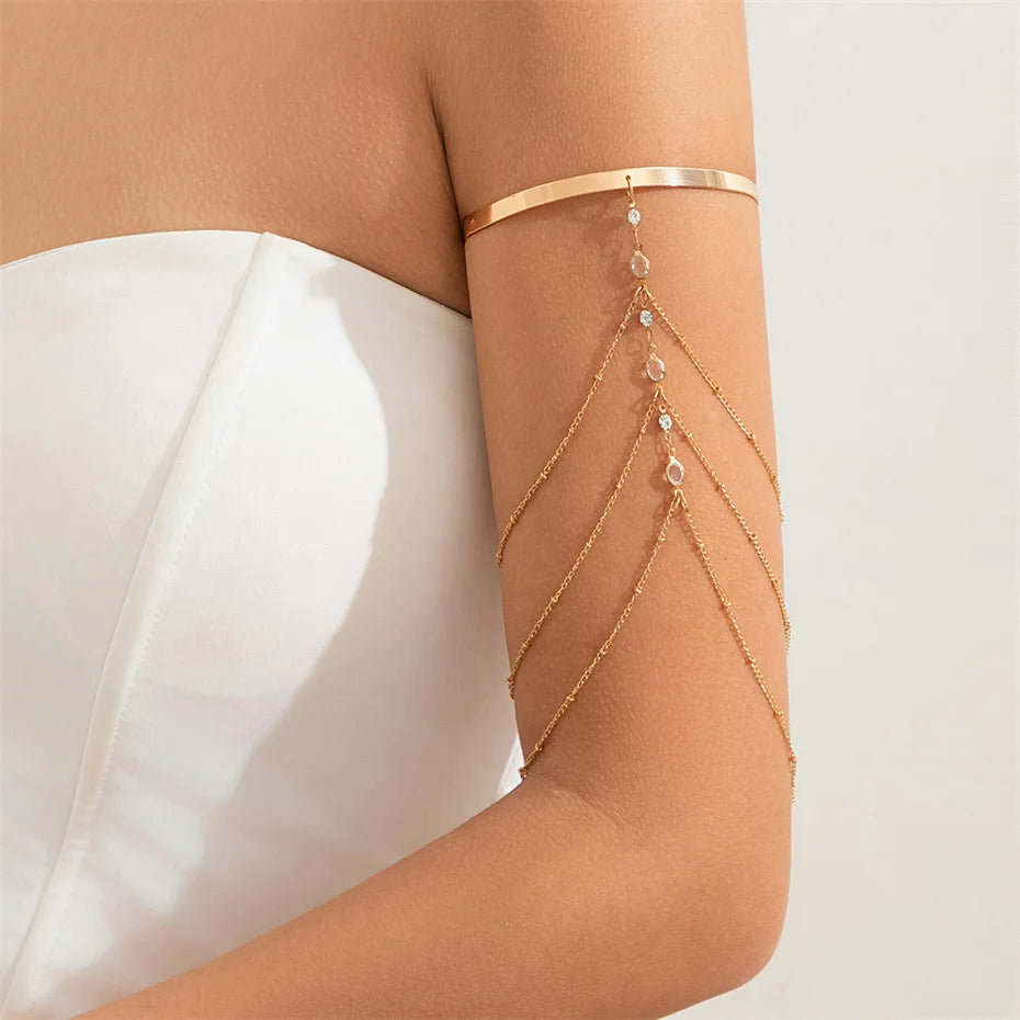 Pulsera de Brazo Mujer Elegante - Adorno de Parte Superior del Brazo y Joya Cadena de Bíceps oro