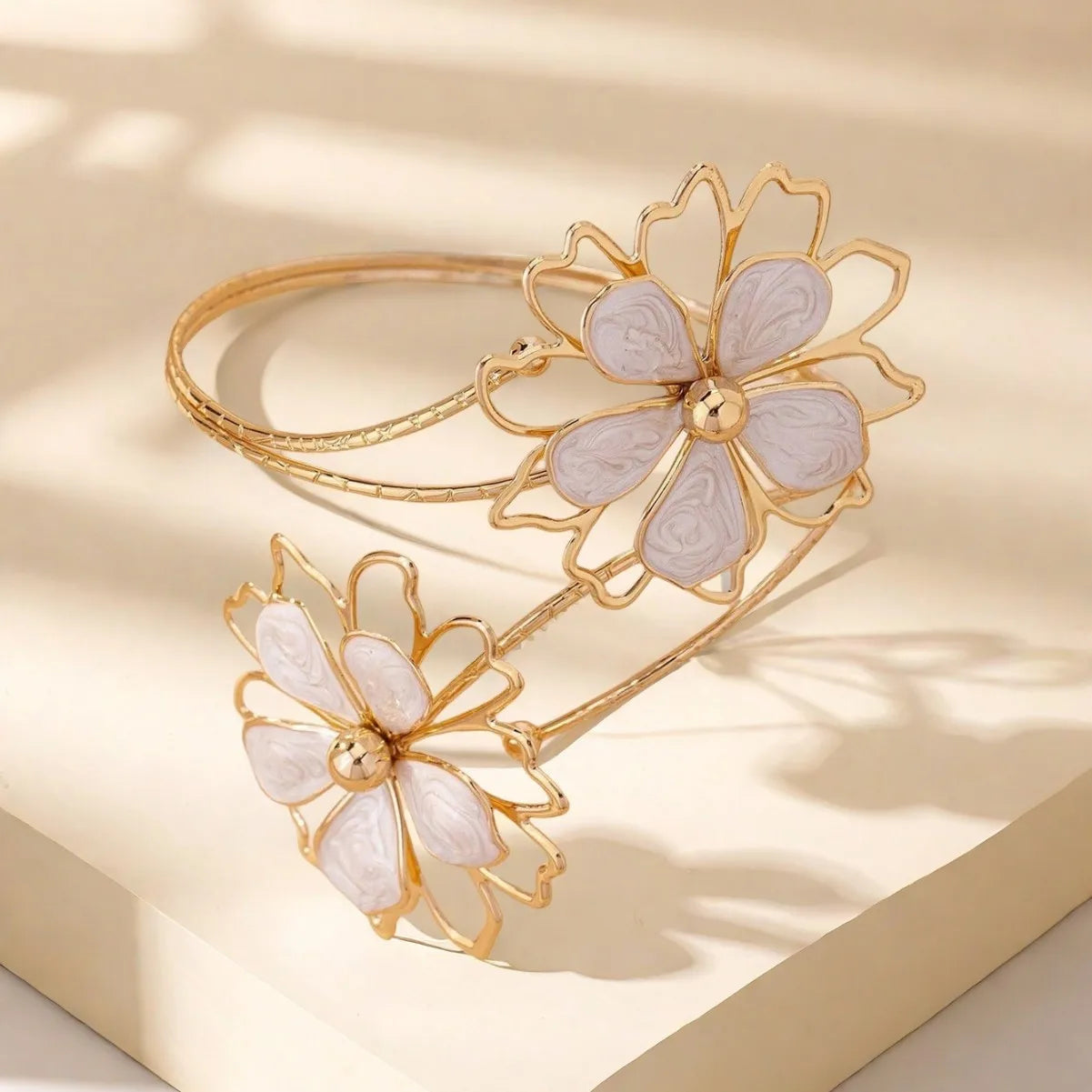 Pulsera de brazo para mujer flor - Cadena de bíceps blanco