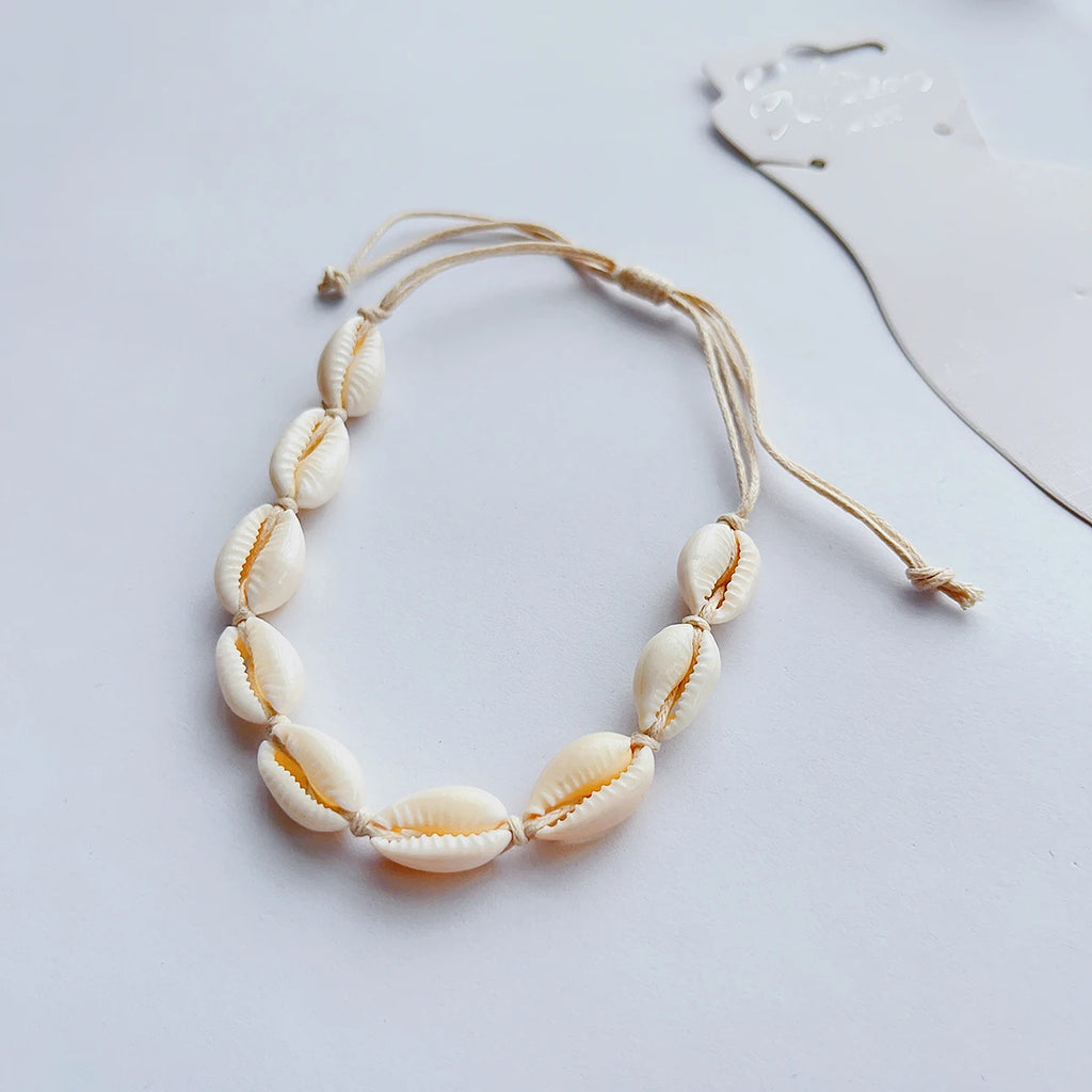 Pulsera de tobillo con concha cauri para mujer