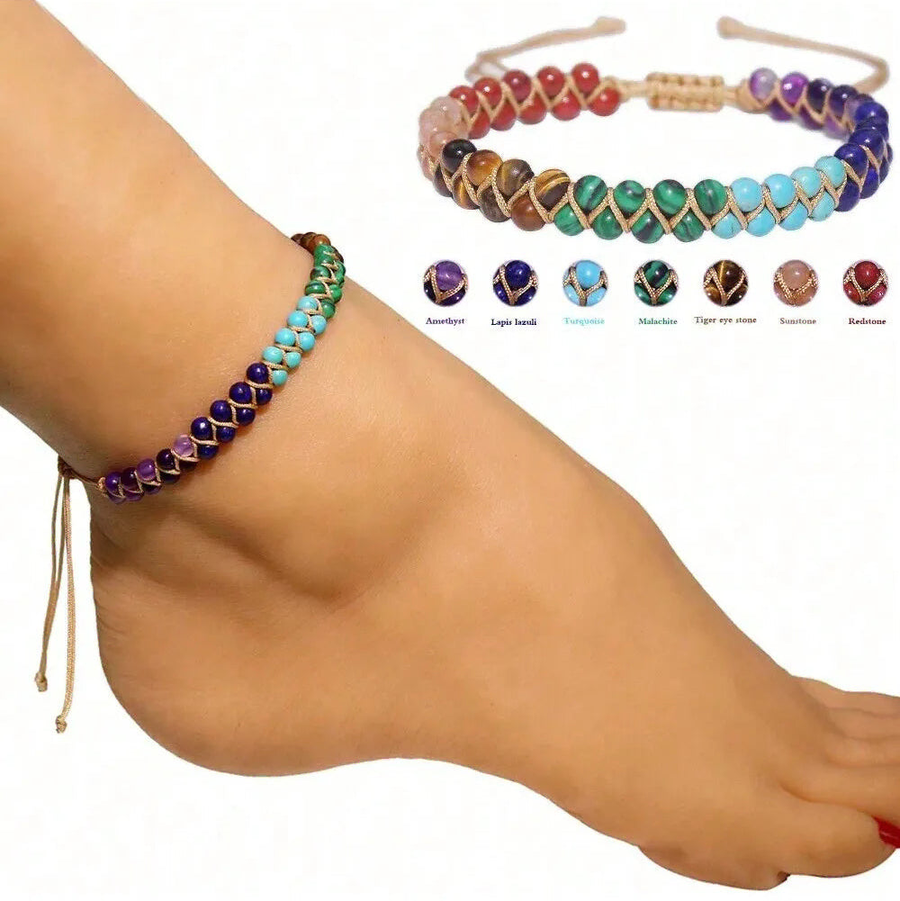 Tobillera de piedra natural de 7 chakras