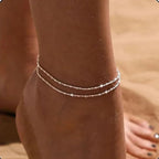 Pulsera de Tobillo Fina Doble Fila plata