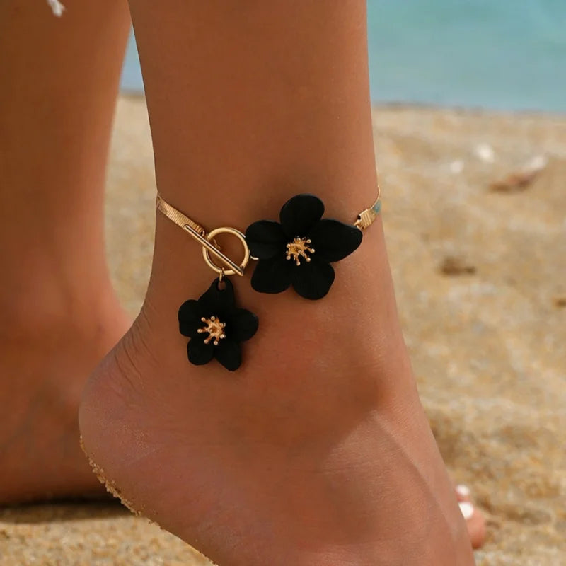 Tobillera de flor para mujer negra