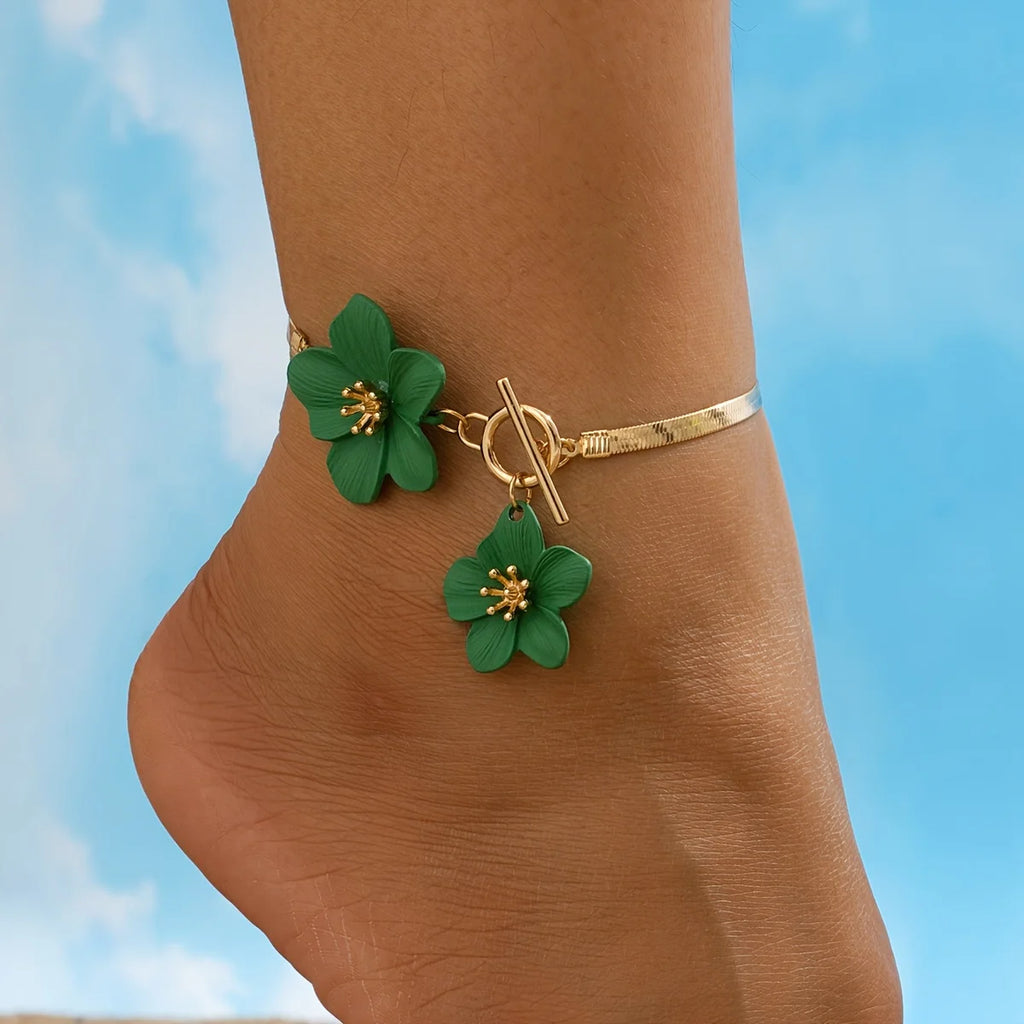 Tobillera de flor para mujer verde