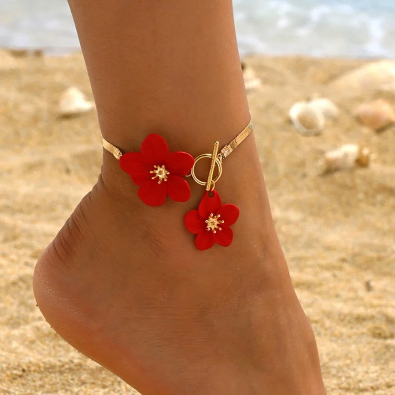 Tobillera de flor para mujer roja