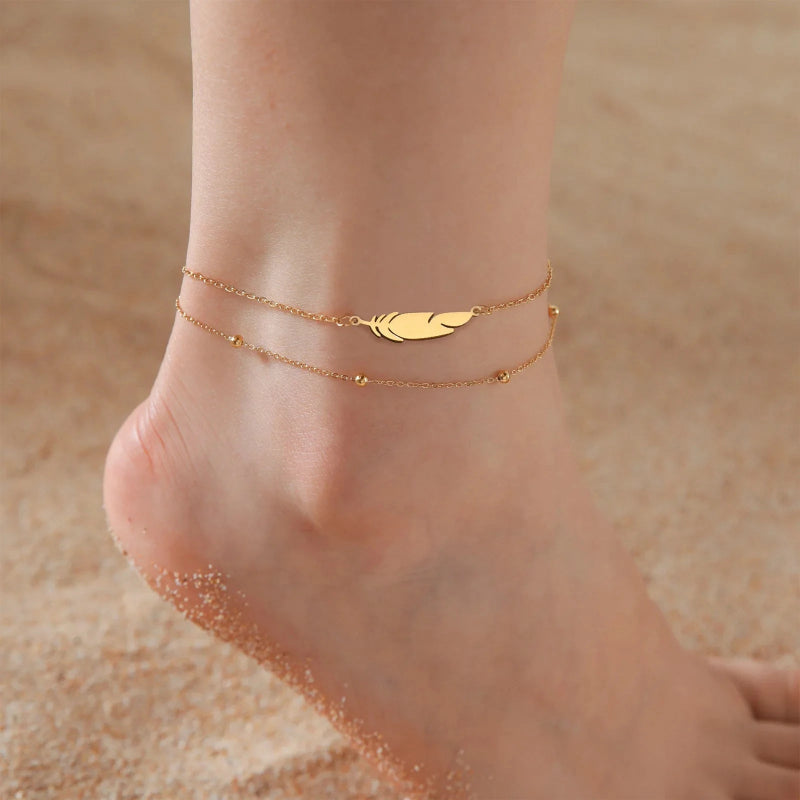 Pulsera de Tobillo Pluma oro