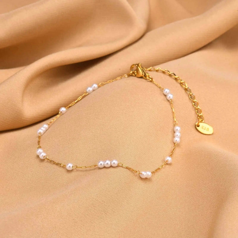 Pulsera de Tobillo con Perlas Blancas