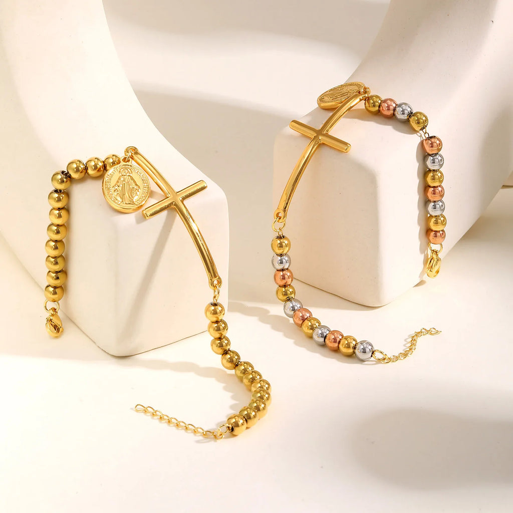 Pulsera de Fe con cruz y medalla de la Virgen María 