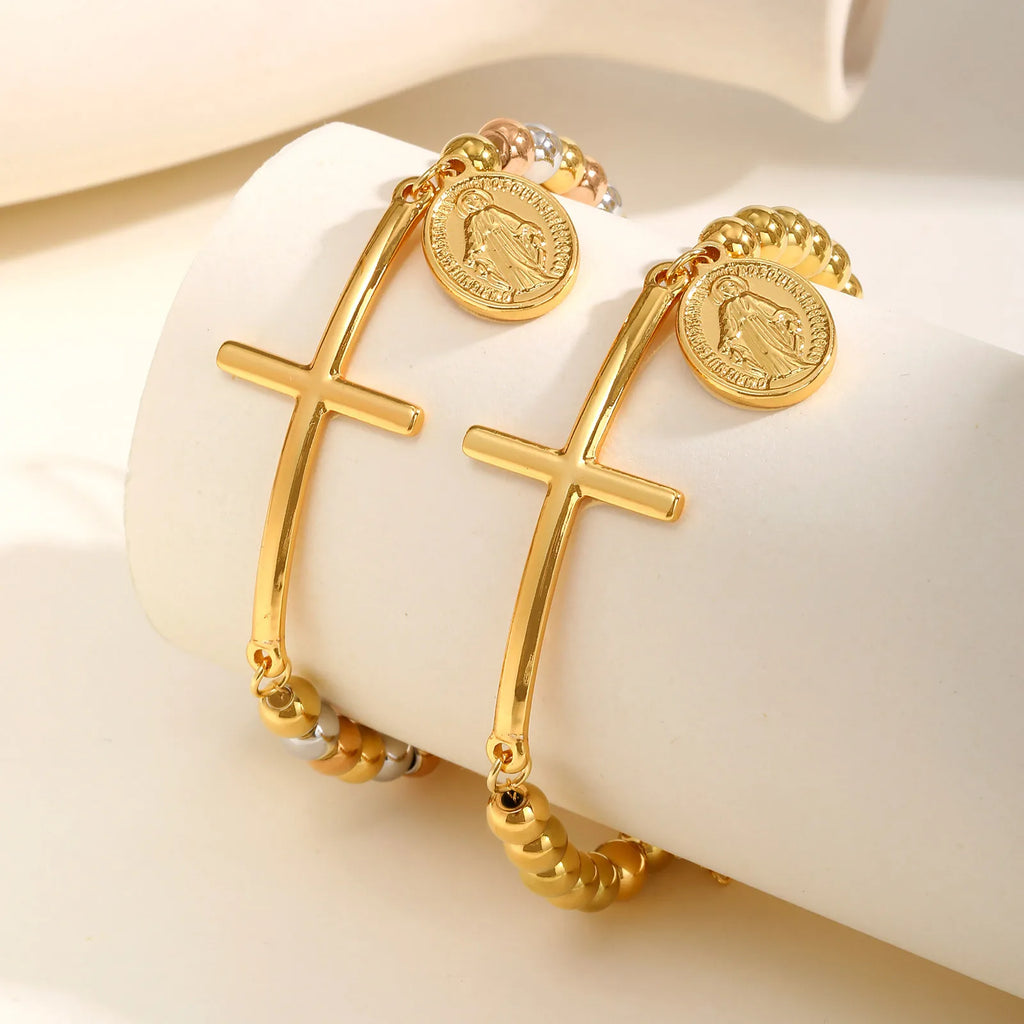 Pulsera de Fe con cruz y medalla de la Virgen María
