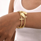 Pulsera de Fe con cruz y medalla de la Virgen María en oro