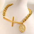 Pulsera de Fe con cruz y medalla de la Virgen María en oro