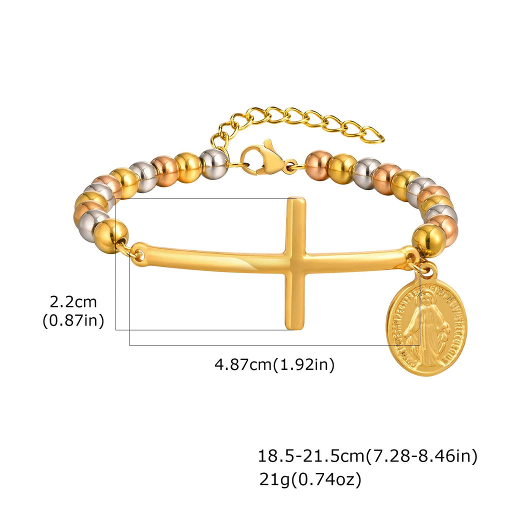 Pulsera de Fe con cruz y medalla multicolor de la Virgen María
