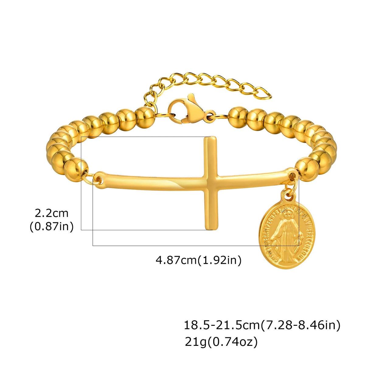 Pulsera de Fe con cruz y medalla de la Virgen María en oro
