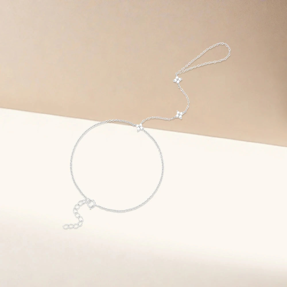 Pulsera de mano con flores de circonio plata