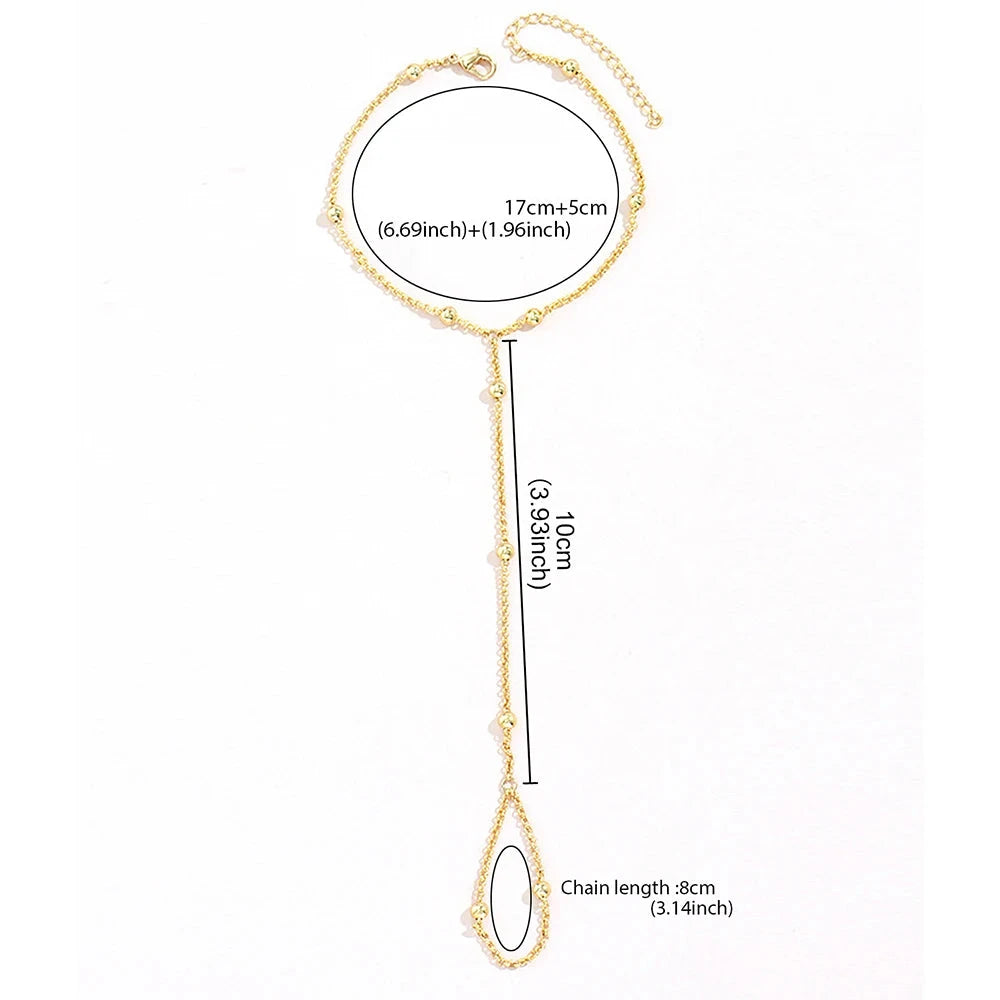 Pulsera de Mano Bolas Joya Mujer Cadena Mano y Dedo oro
