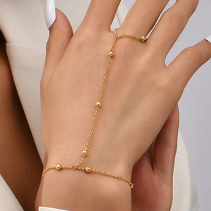 Pulsera de Mano Bolas Joya Mujer Cadena Mano y Dedo oro