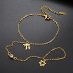 Pulsera de mano y dedo con colgantes de protección judíos Chai, <span data-glossary-id="etoile-de-david">estrella de David</span> y mano de Fátima Chai oro