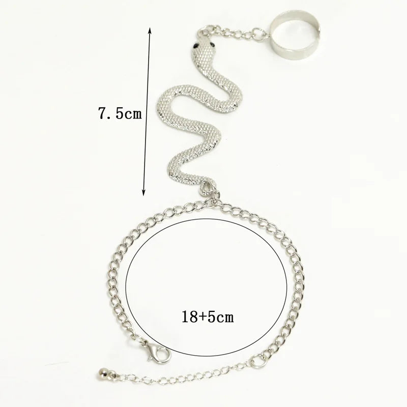 Pulsera de Mano Serpiente Joya Mujer Cadena Mano y Dedo plata