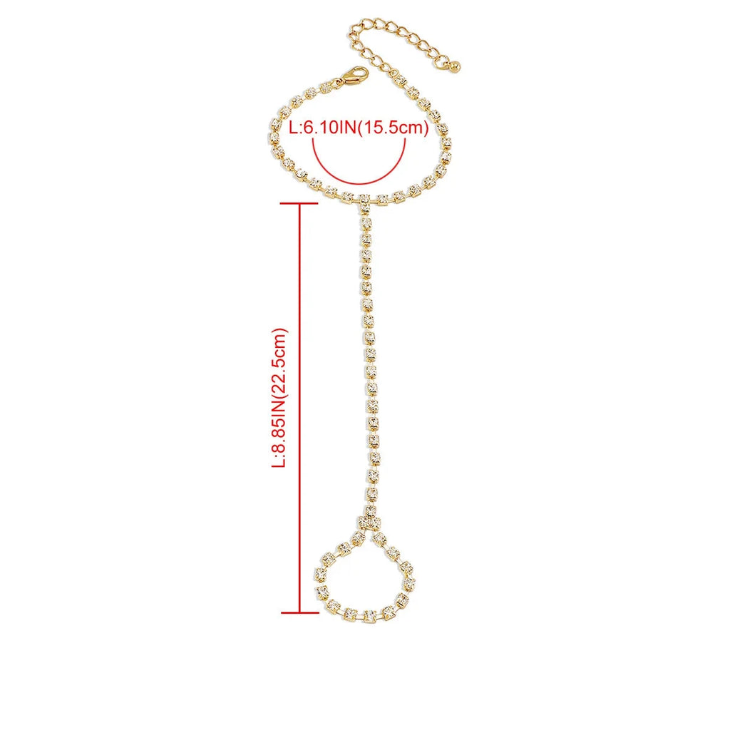Pulsera de Mano con Strass Joya Mujer Cadena Mano y Dedo oro