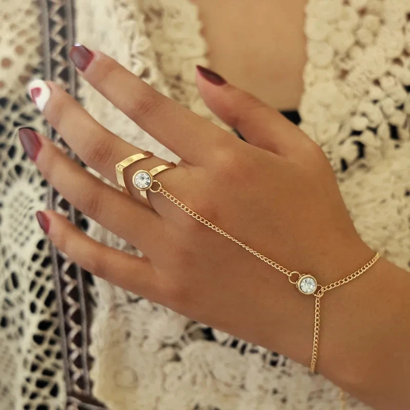 Pulsera de Mano con Circonitas - Joya para Mujer Cadena Mano y Dedo