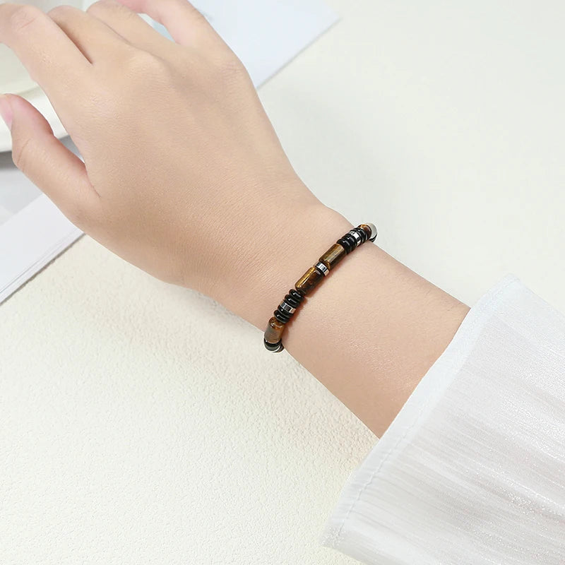 Triple protection elastic bracelet – tiger's eye, onyx and hematite