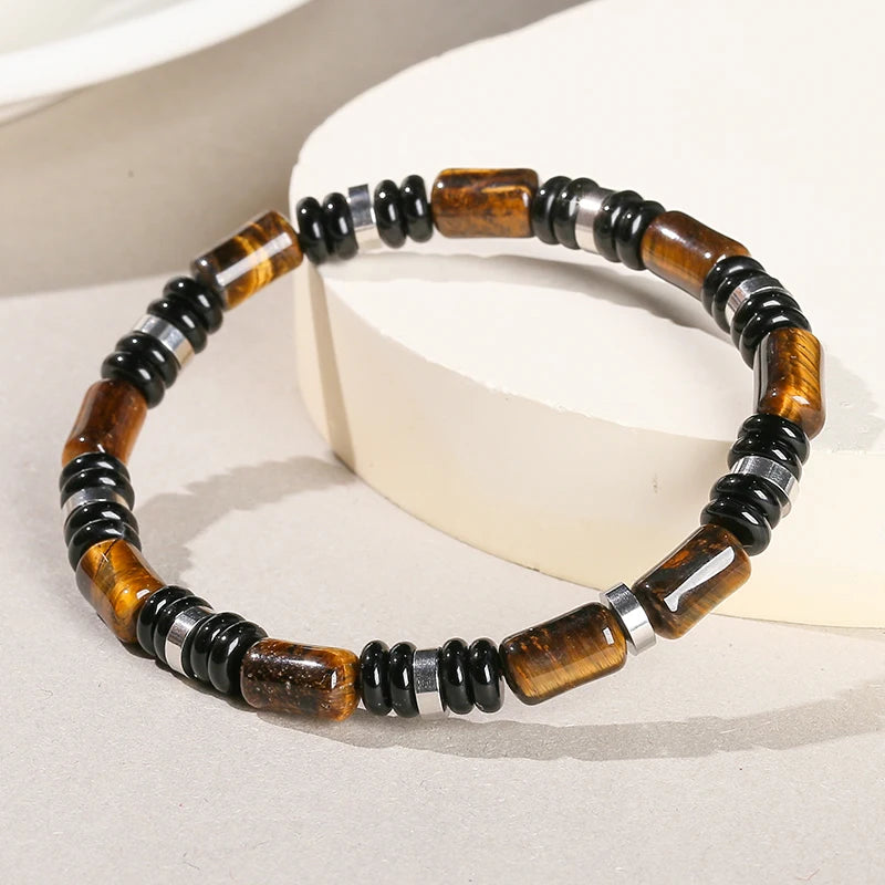 Triple protection elastic bracelet – tiger's eye, onyx and hematite
