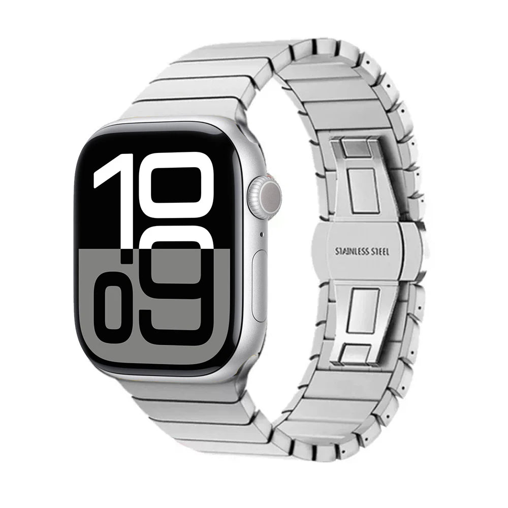 Pulsera de repuesto de acero inoxidable para Apple Watch plateada