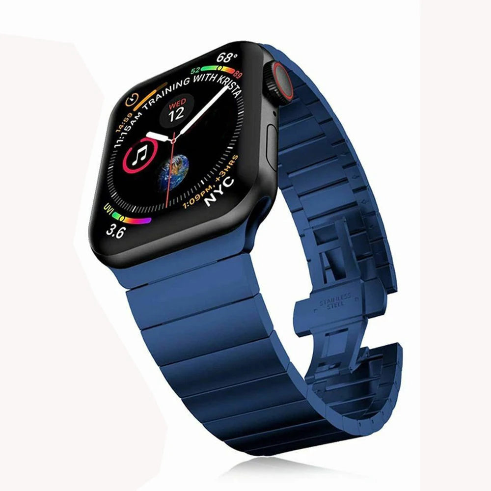 Pulsera de repuesto de acero inoxidable para Apple Watch azul