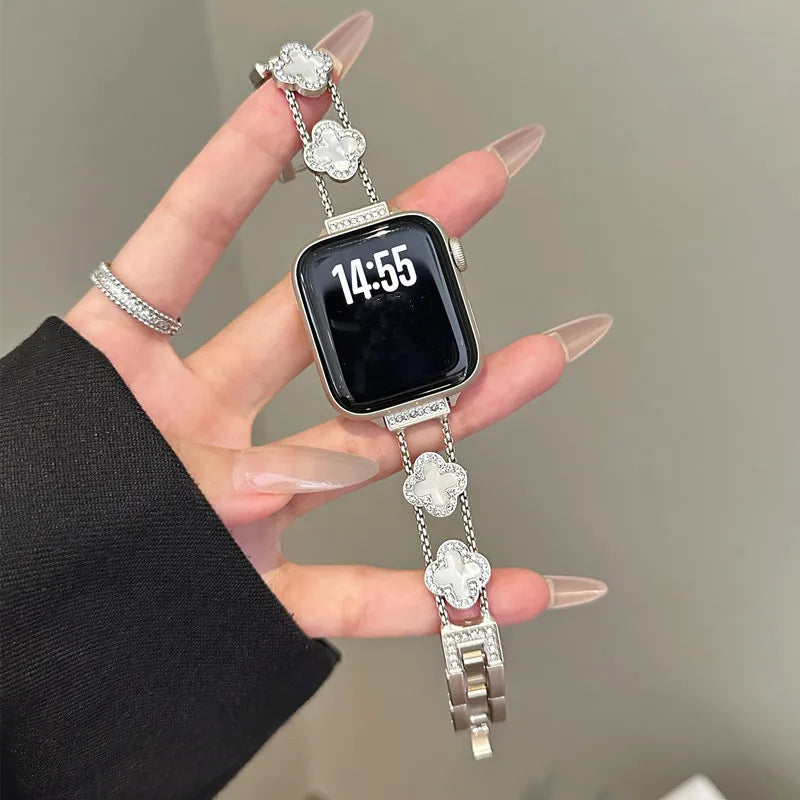 Correa de repuesto para Apple Watch - diseño trébol plata