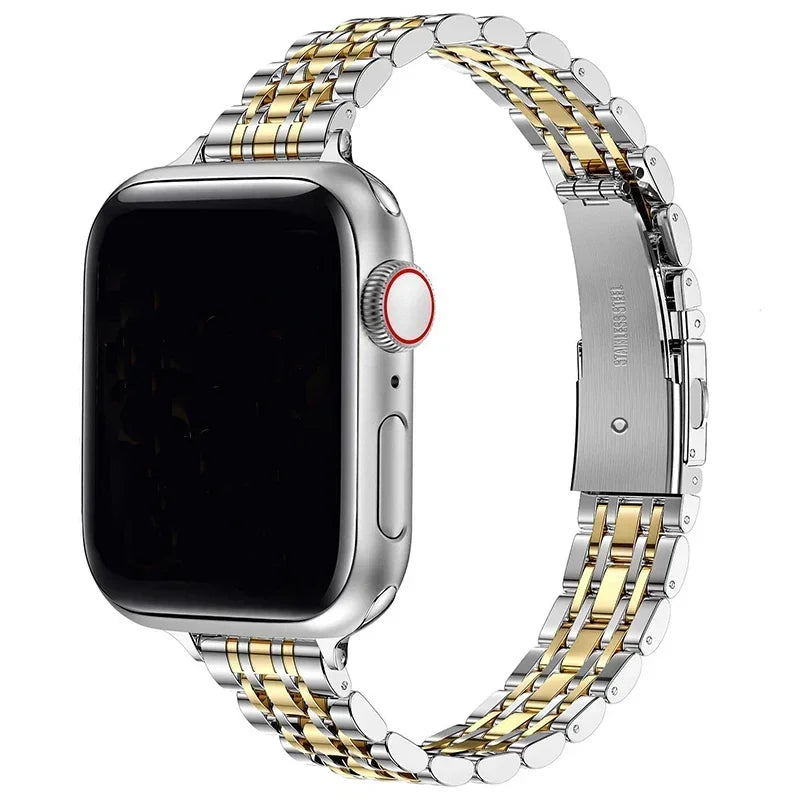 Pulsera de repuesto para Apple Watch en acero inoxidable plateado y dorado