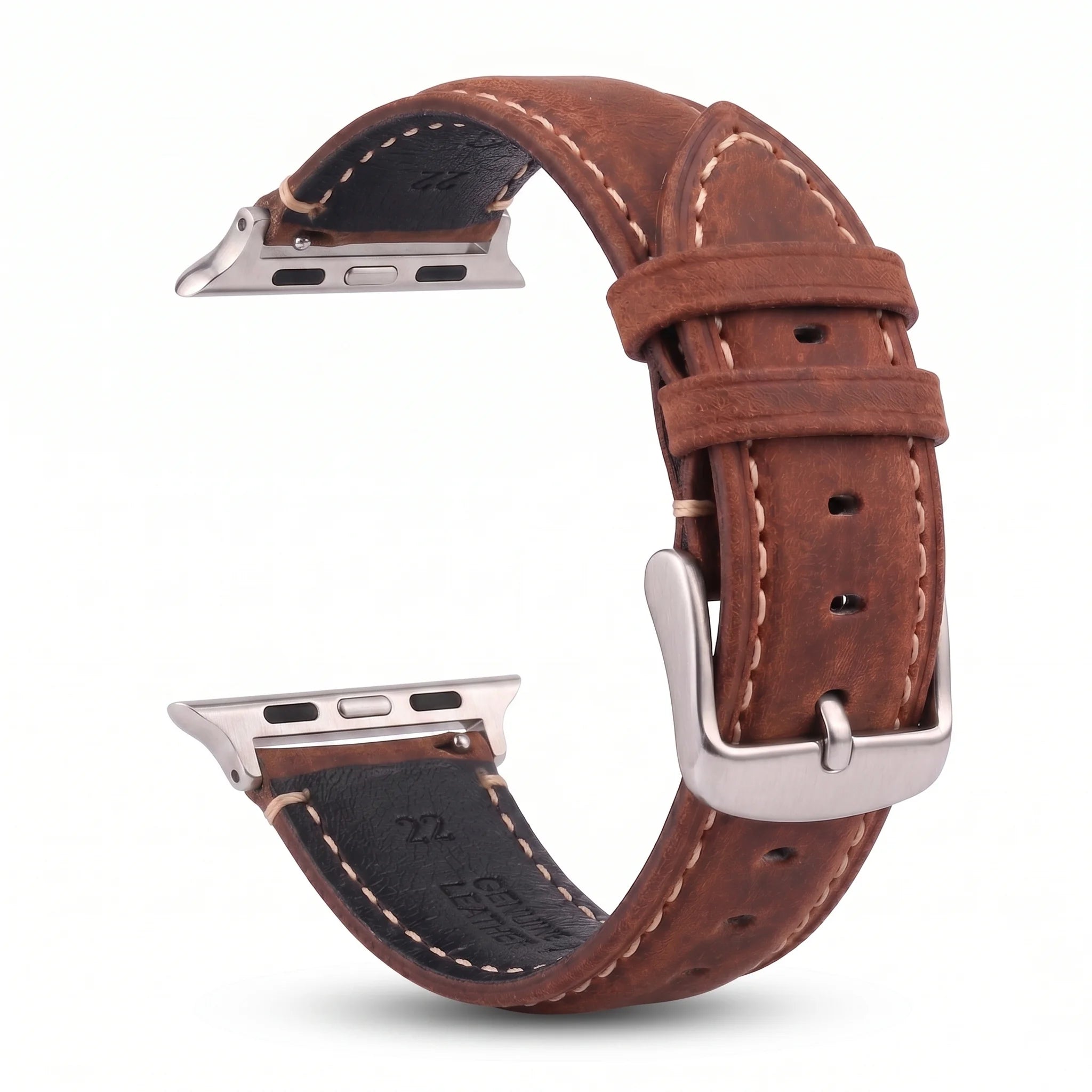 Correa de repuesto para Apple Watch en cuero clásico marrón plata