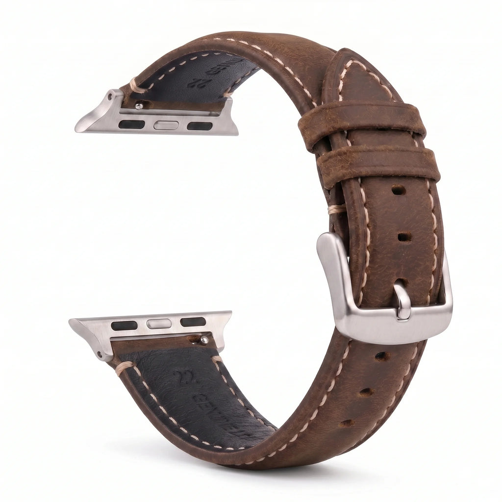 Correa de repuesto para Apple Watch en cuero clásico marrón plata