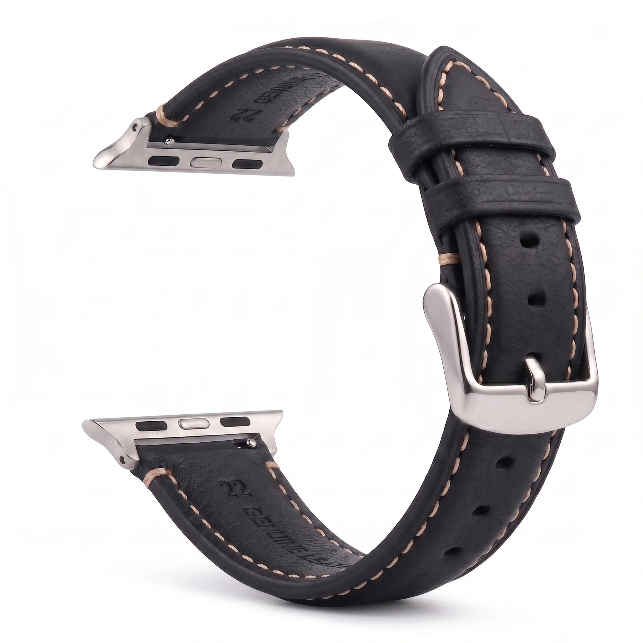 Correa de repuesto para Apple Watch en cuero clásico negro plata