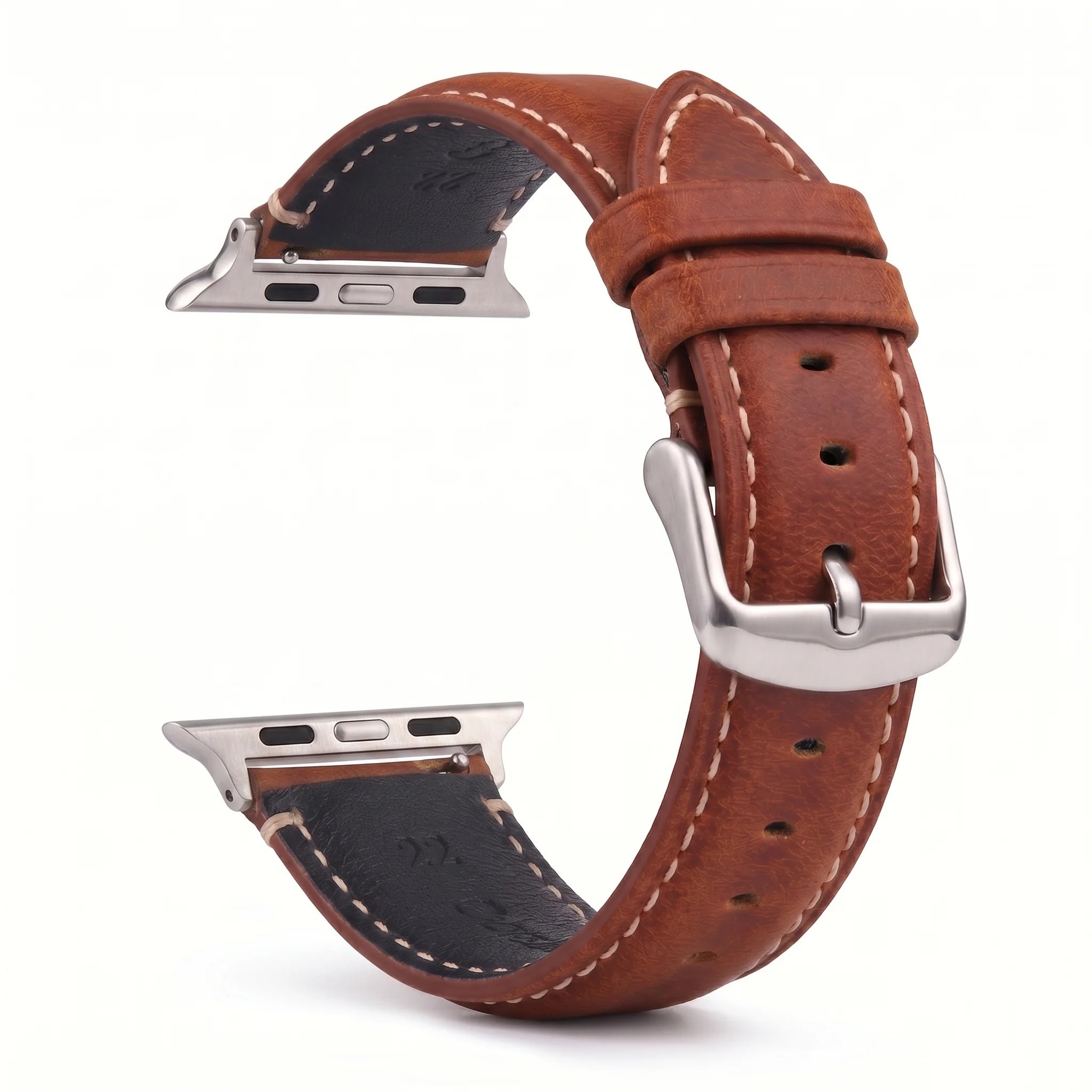 Correa de repuesto para Apple Watch en cuero clásico marrón plata