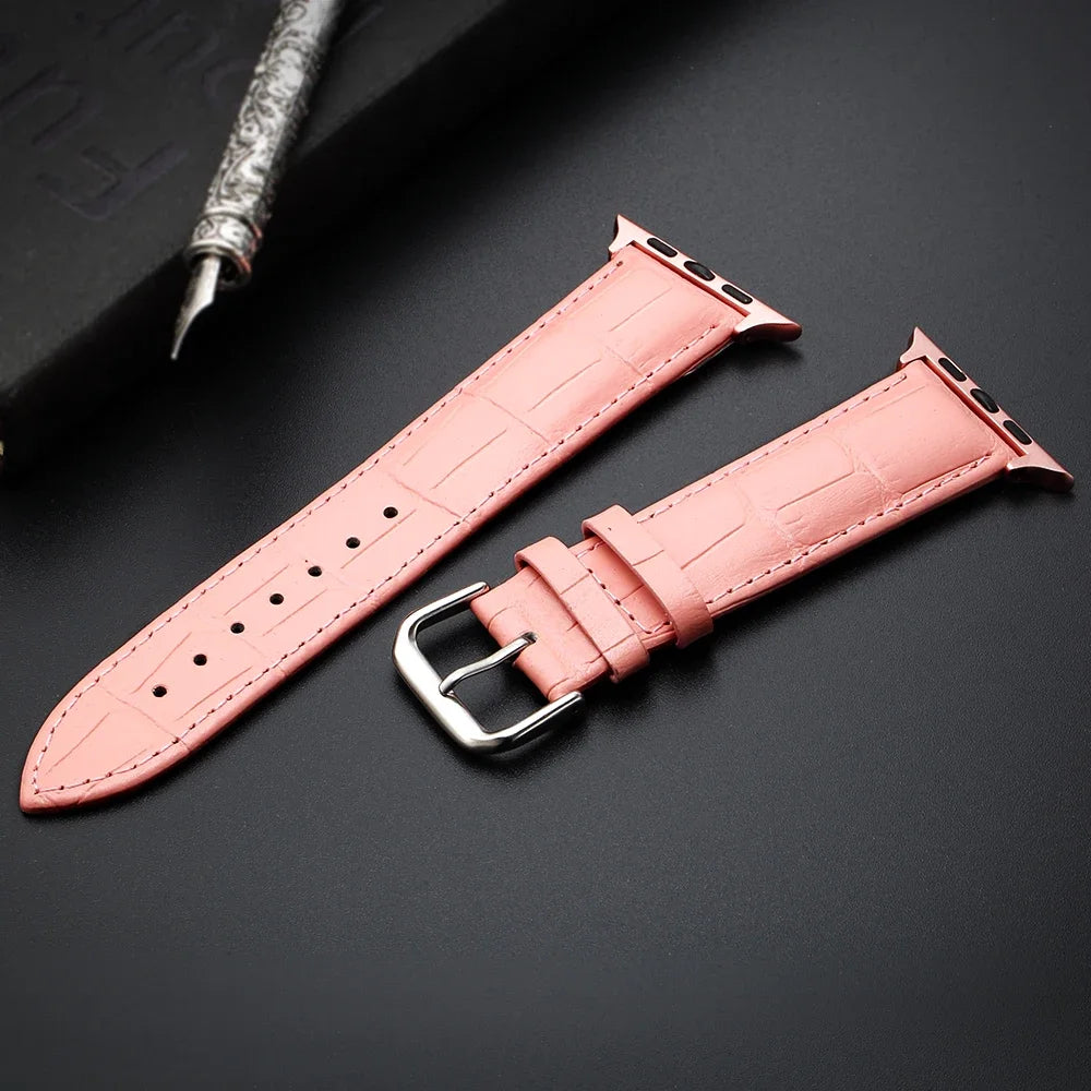 Correa de repuesto para Apple Watch en cuero y acero rosa