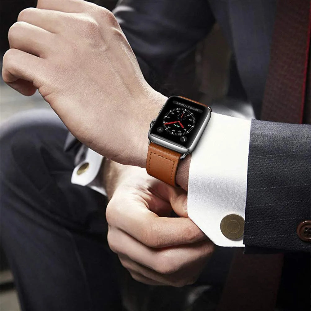 Correa de repuesto para Apple Watch de cuero para mujer y hombre marrón