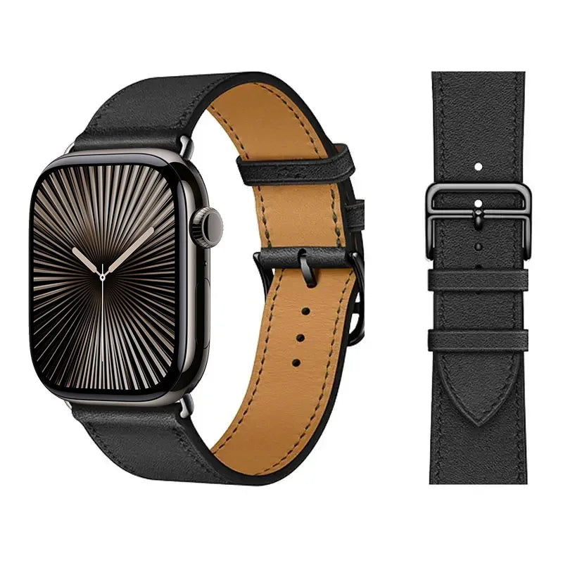 Correa de repuesto para Apple Watch de cuero para mujer y hombre negro