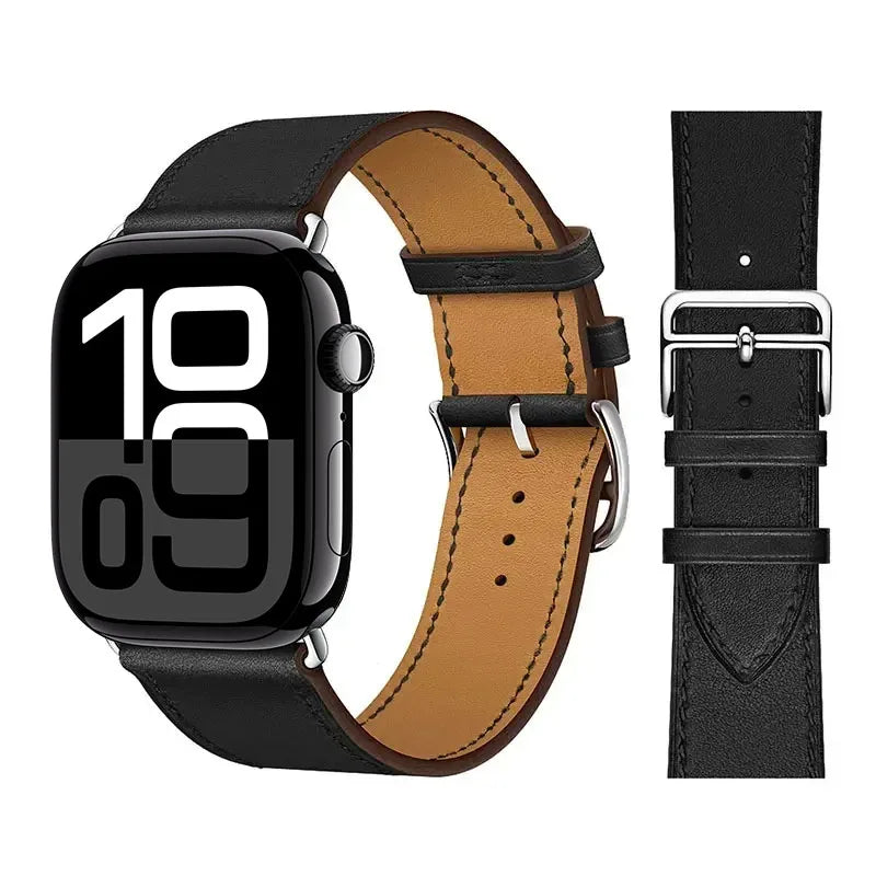 Correa de repuesto para Apple Watch de cuero para mujer y hombre negro