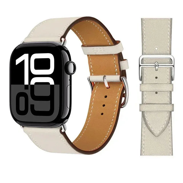 Correa de repuesto para Apple Watch de cuero para mujer y hombre blanco