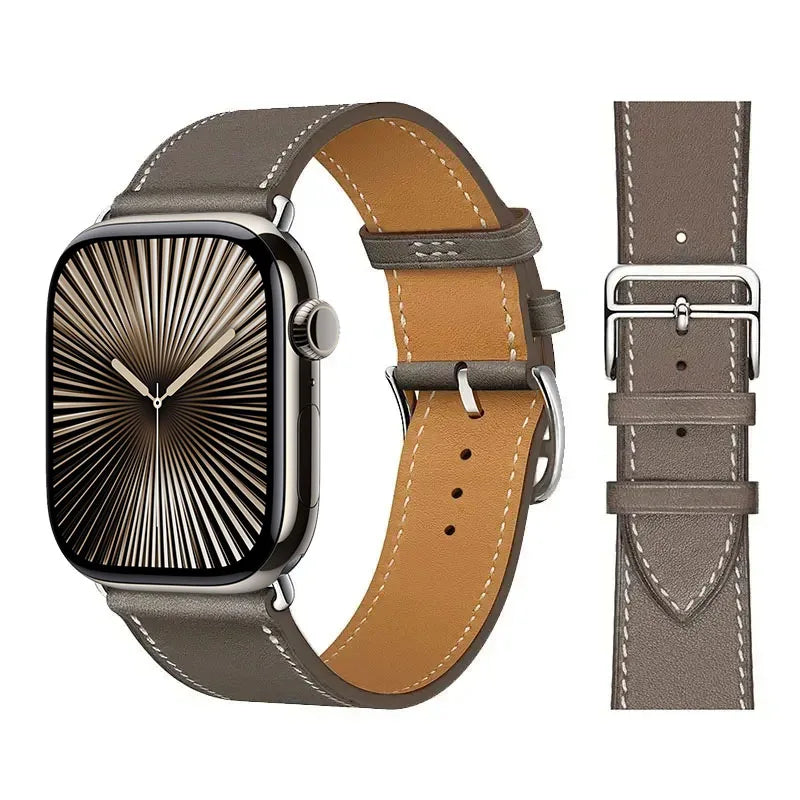 Correa de repuesto para Apple Watch de cuero para mujer y hombre gris