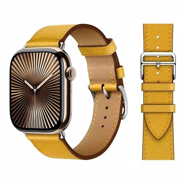 Correa de repuesto para Apple Watch de cuero para mujer y hombre amarillo