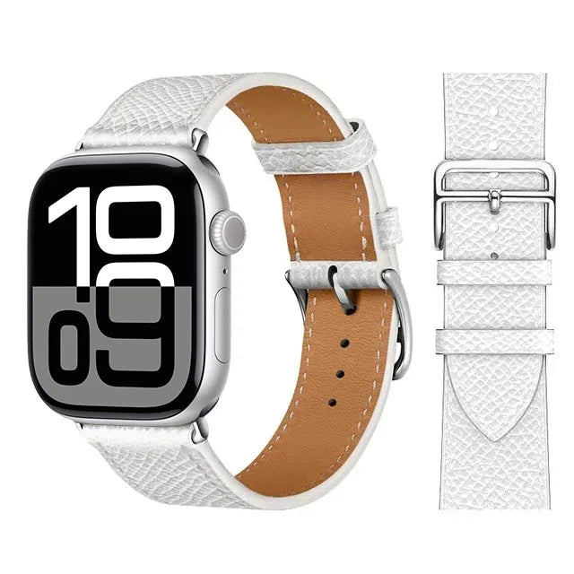 Correa de repuesto para Apple Watch de cuero para mujer y hombre blanco