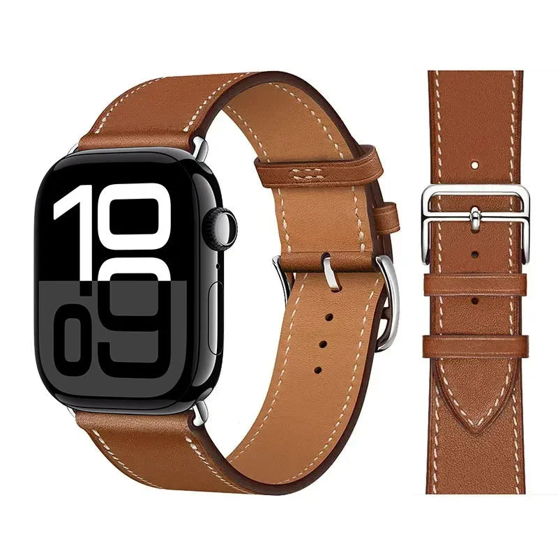 Correa de repuesto para Apple Watch de cuero para mujer y hombre marrón
