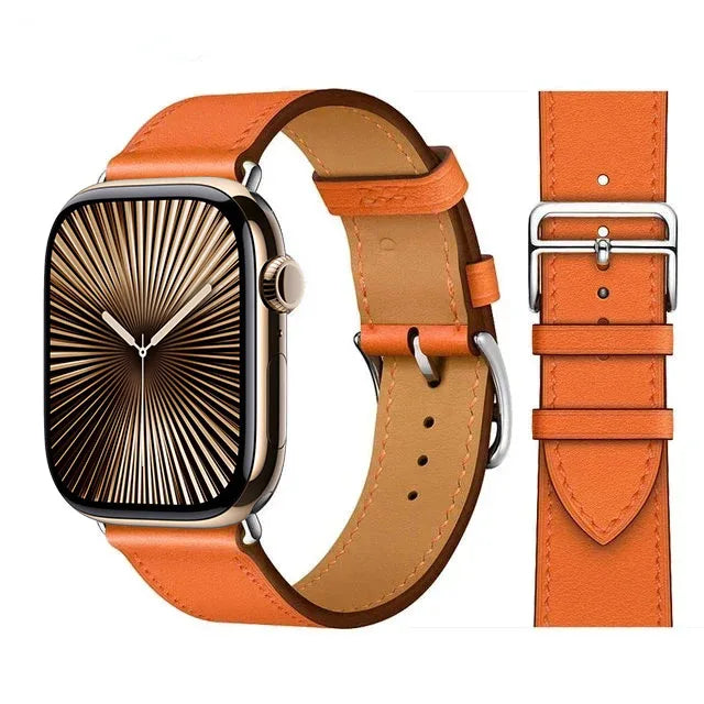 Correa de repuesto para Apple Watch de cuero para mujer y hombre naranja