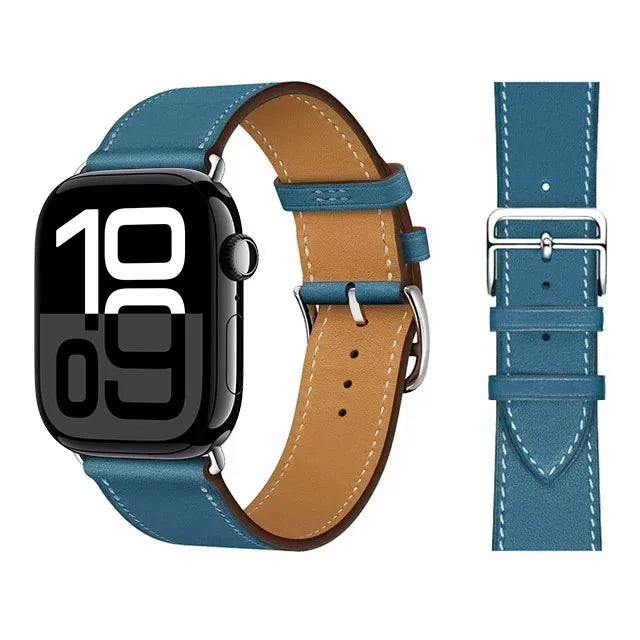 Correa de repuesto para Apple Watch de cuero para mujer y hombre azul