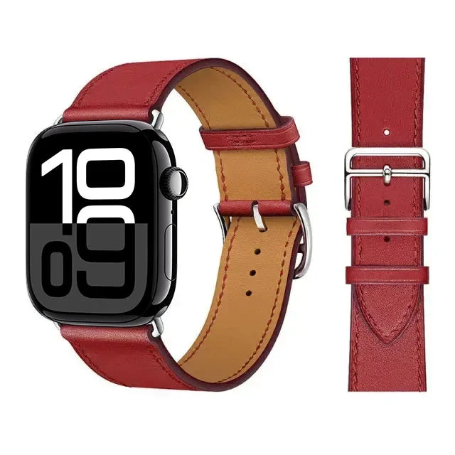 Correa de repuesto para Apple Watch de cuero para mujer y hombre rojo
