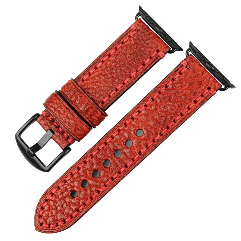 Correa de repuesto para Apple Watch en cuero envejecido rojo