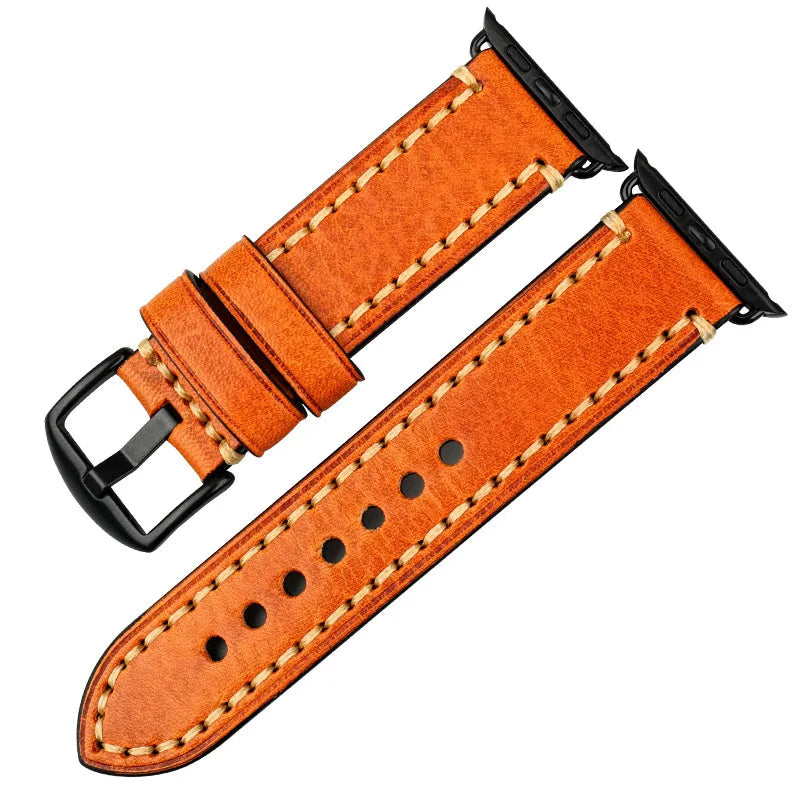 Correa de repuesto para Apple Watch en cuero envejecido naranja