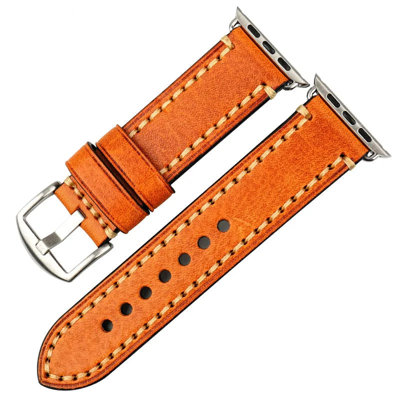 Correa de repuesto para Apple Watch en cuero envejecido naranja