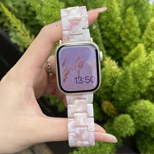 Pulsera de repuesto para Apple Watch en resina blanco rosa
