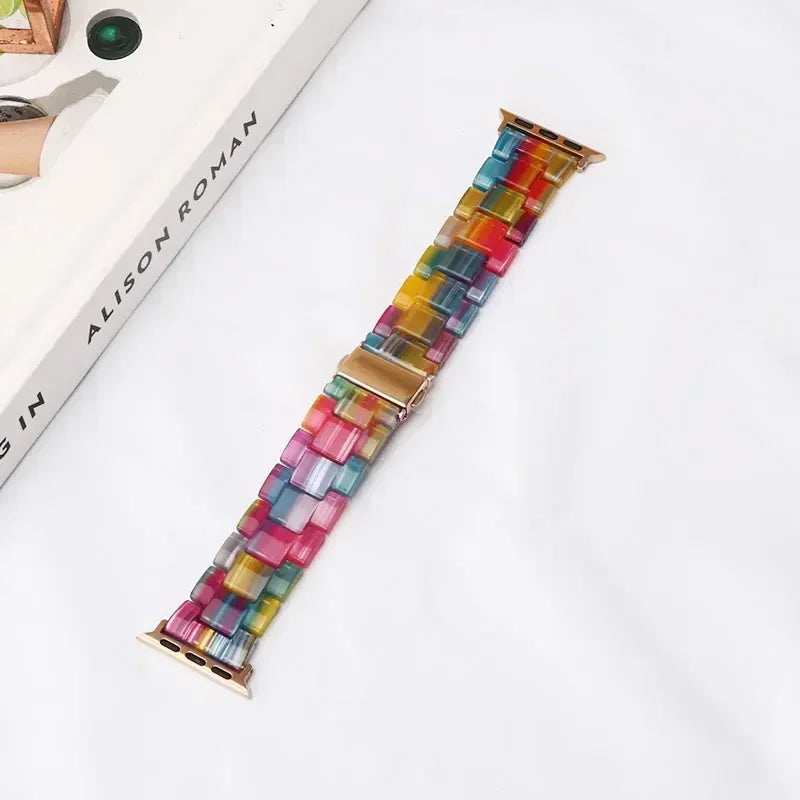 Pulsera de repuesto para Apple Watch en resina arcoíris